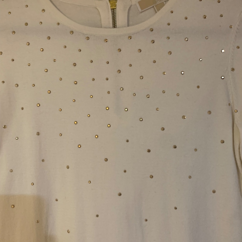 Michael Kors Ivory/Gold Embellished Knit Dress Sz M - Picture 3 of 6